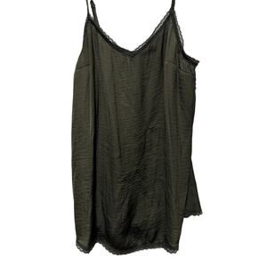 NWT WHOWHATWEAR Olive Green silky camisole with lace edging  Size Large